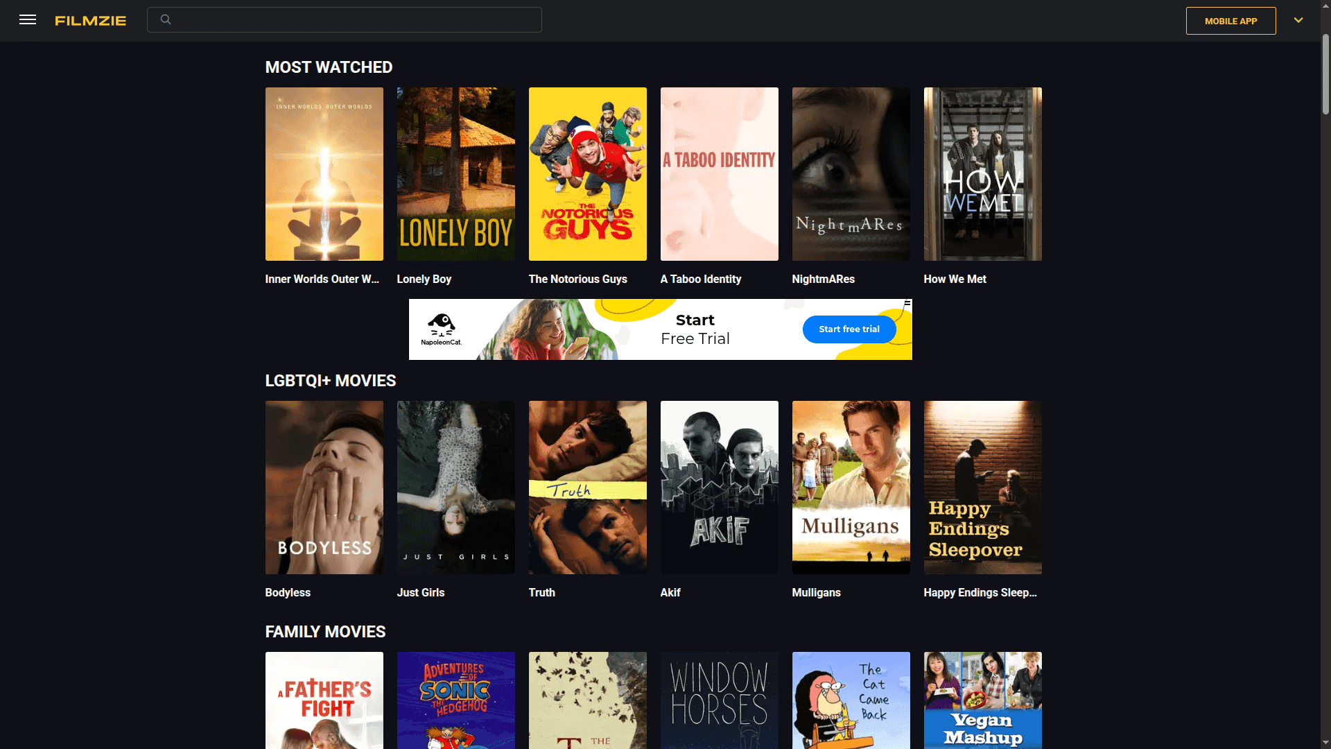 Filmzie Home with Most Watched Films