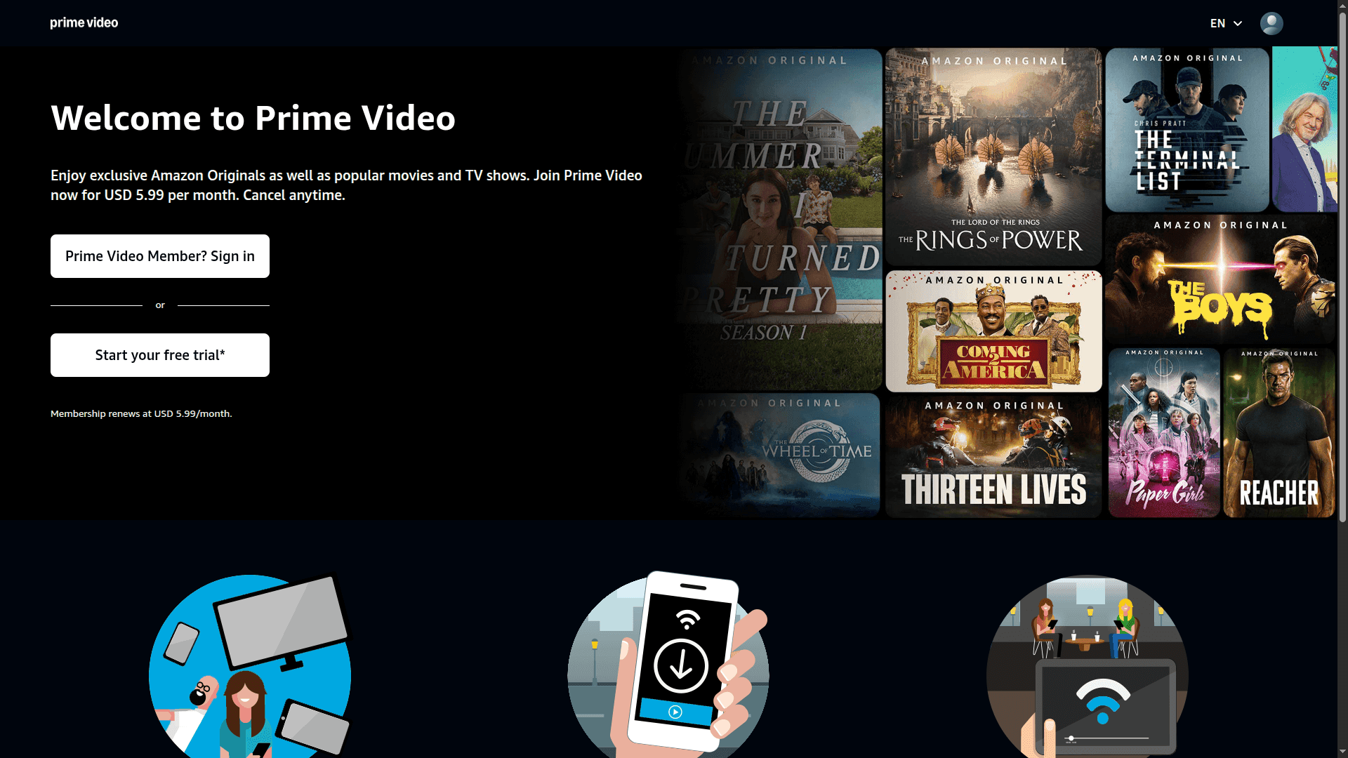 Amazon Prime Home Page