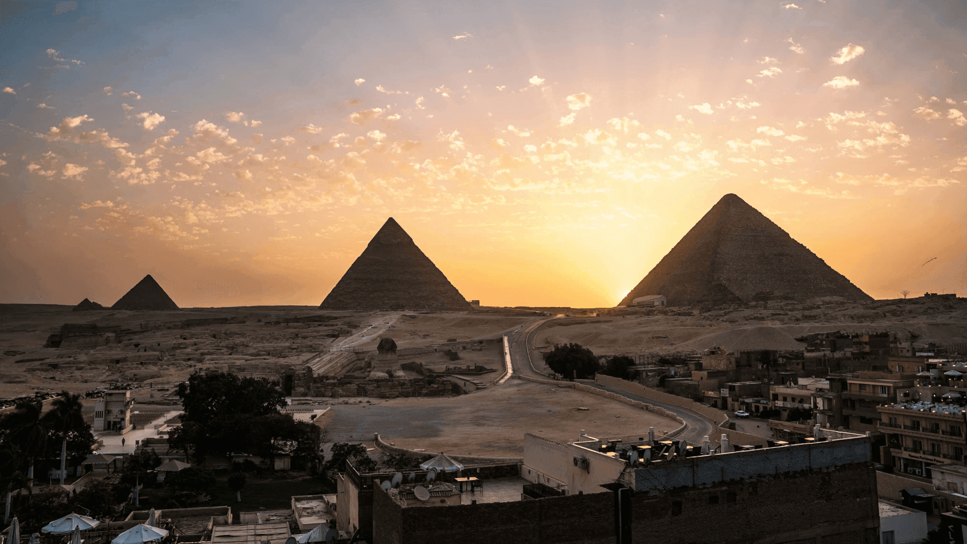 Pyramids of Giza at sunset