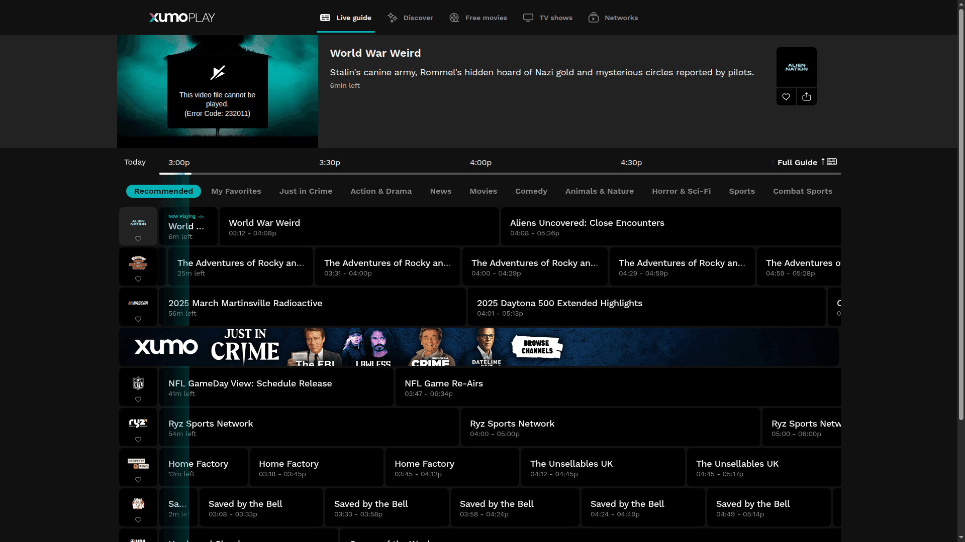 Xumoplay Home Page with Recommended Films
